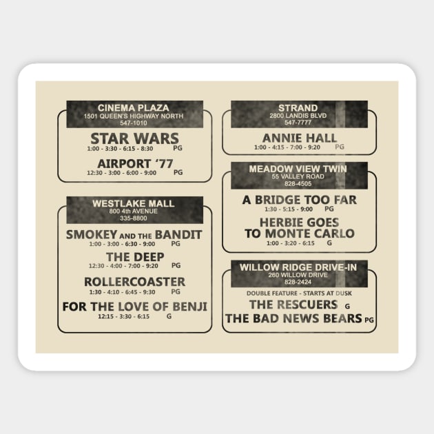 1977 Movie Showtimes (faded) Magnet by GloopTrekker